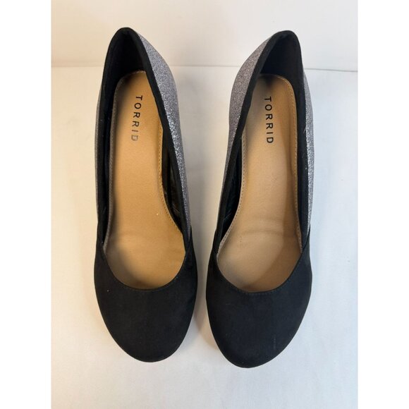 Torrid Pumps Womens Size 11W Black Suede Silver Glitter Block High Heel Shoes - Picture 3 of 15